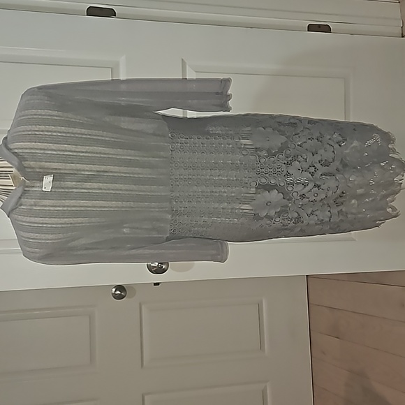 FORGOTTEN GRACE Women Silver color Tulle Mesh Lace Cardigan Size L - Picture 6 of 12